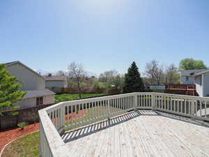 Wooden terrace featuring fence