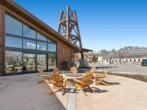 View of patio featuring a mountain view