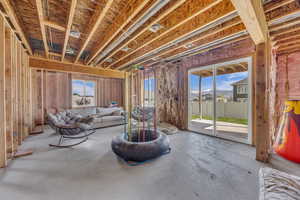 Partially finished basement (approximately 45% finished w/ framing, plumbing, wiring). Provides walk-out basement & plumbing for 2nd kitchen.