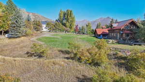 View of yard with a mountain view