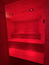 Detailed view of a relaxing sauna and recessed lighting