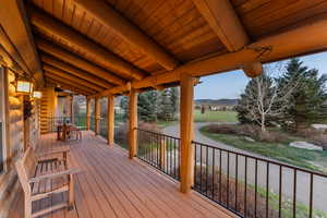 Wooden terrace with a mountain view