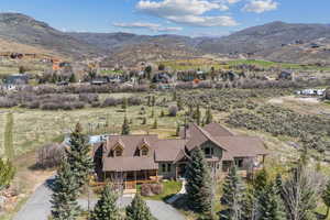 Drone / aerial view featuring a mountain view
