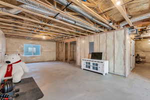 View of the unfinished basement below grade area