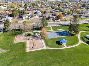 Bird's eye view with a community park.