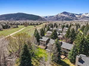 Aerial view with a residential view and a mountain view