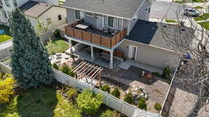 Bird's eye view of back yard and balcony