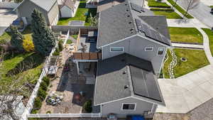 Bird's eye view of back yard and balcony