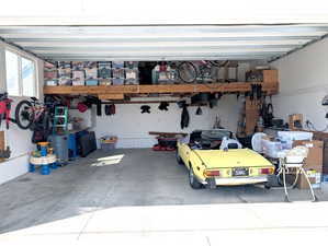 View of garage with extra overhead storage