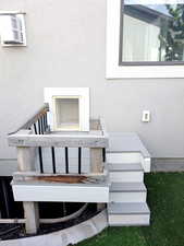 Pet door exit point into side yard that is designated for pets.