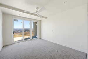 Spare room with ceiling fan, carpet, and recessed lighting
