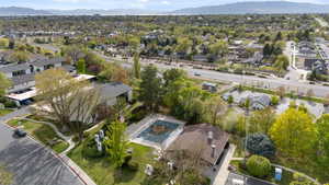 Aerial view featuring a residential view and a mountain view