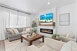 Living room featuring a fireplace