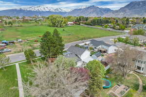 Drone / aerial view featuring a residential view and a mountain view