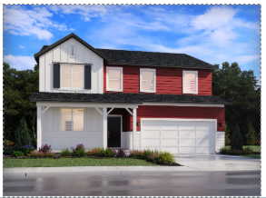 Traditional home featuring board and batten siding, driveway, and a garage
