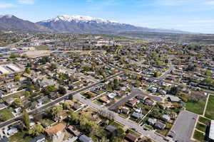 Drone / aerial view with a residential view and a mountain view