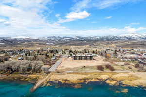 Drone / aerial view with Bear Lake and  mou