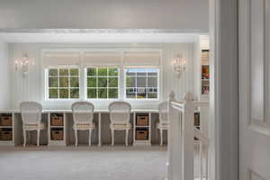 View of carpeted dining room