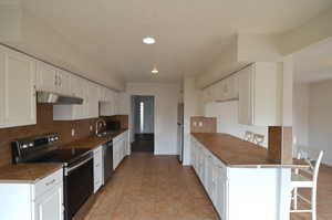 Kitchen- Tons of counterspace and bar style eating area, attractive backsplash, all appliances, and double sink.