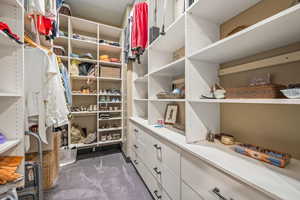 Walk in closet featuring carpet