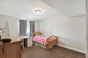Carpeted bedroom with baseboards