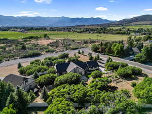 Bird's eye view of a mountainous background