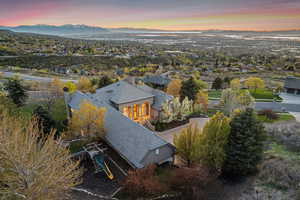 Aerial view featuring a mountain view