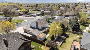 Birds eye view of property with a mountain view and a residential view