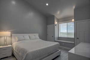 Bedroom with vaulted ceiling