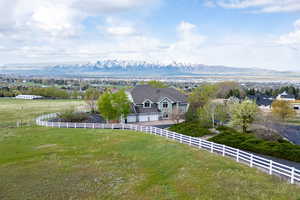 Aerial view with a mountain view and a rural view