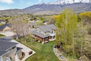 Drone / aerial view with a mountain view