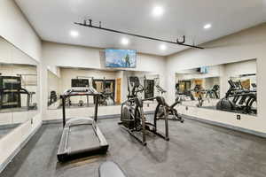 Workout area with recessed lighting