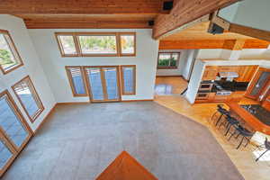 Living room with vaulted ceilings