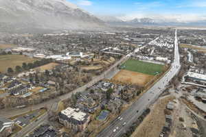 Drone / aerial view featuring a mountain view