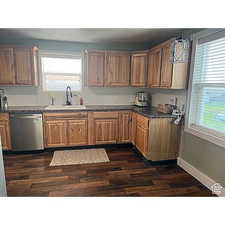 The kitchen with the pleasure of watching out the windows
