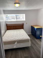 Bedroom featuring multiple windows and dark wood-type flooring