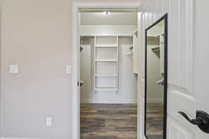 Walk in closet featuring wood finished floors