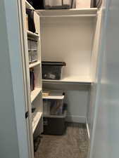 Walk in closet featuring carpet flooring