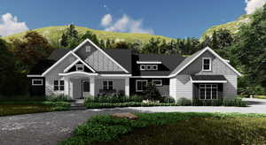 Craftsman inspired home featuring a mountain view