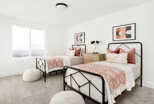 Bedroom with baseboards and carpet floors