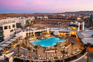 Community pool featuring a mountain view