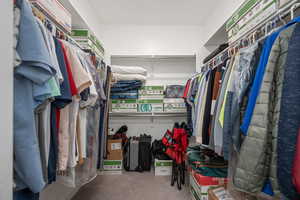 Spacious closet featuring carpet floors