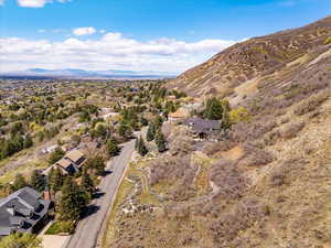 Drone / aerial view featuring a residential view and a mountain view