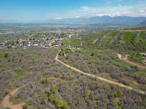 Drone / aerial view featuring a mountain view