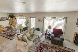 Living area with a chandelier