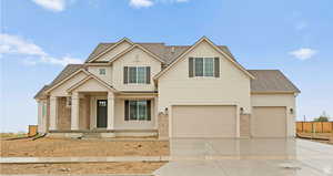Craftsman inspired home featuring brick siding, a porch, concrete driveway, and an attached garage
