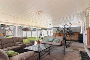 Exterior space with an outdoor hangout area
