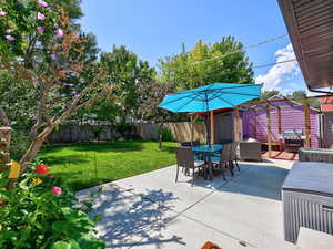 View of patio / terrace with a fenced backyard and outdoor dining area