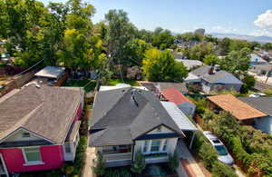 Birds eye view of property with a residential view