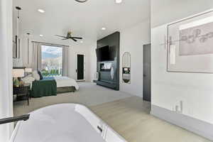 Carpeted bedroom featuring recessed lighting